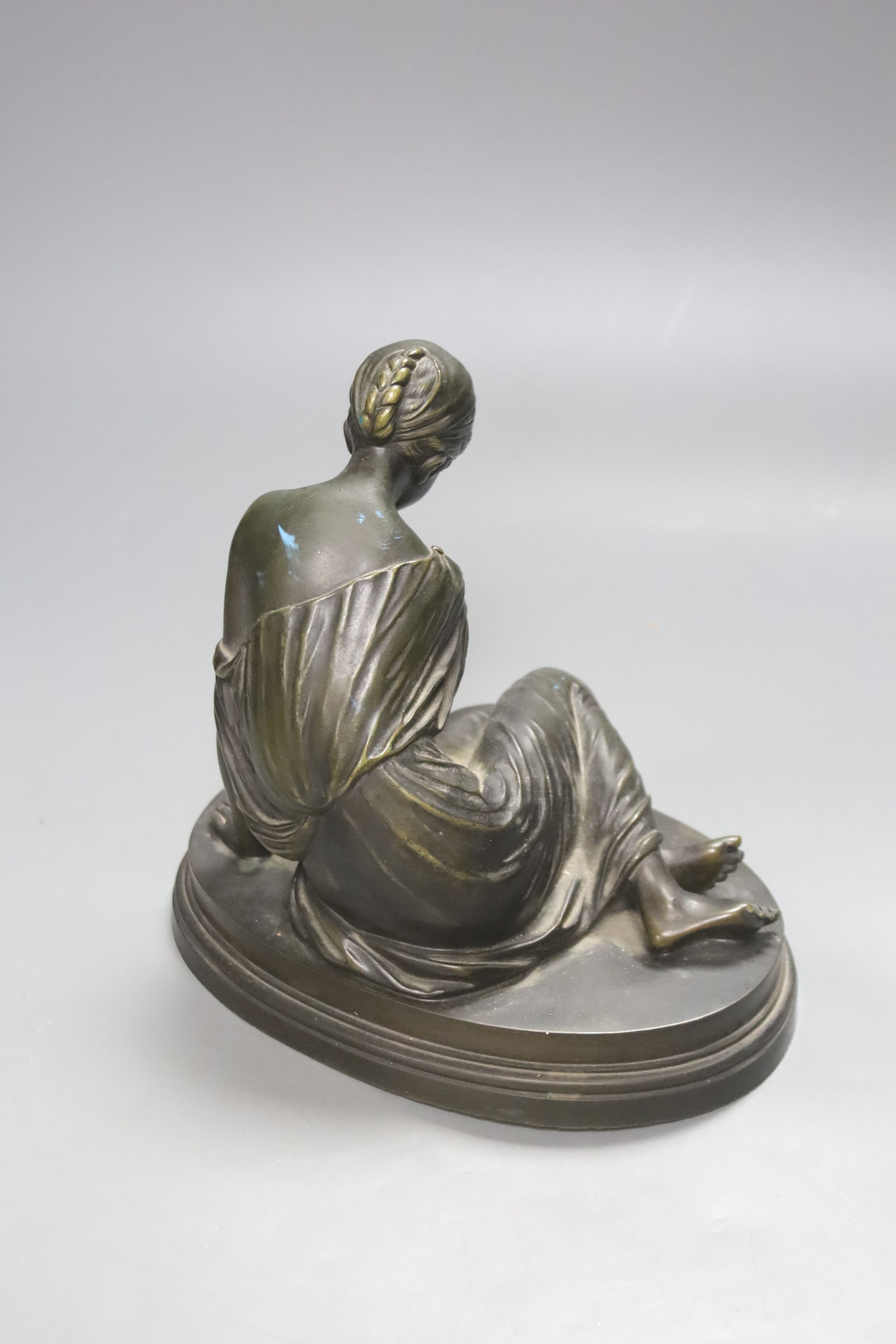 After the Antique, a 19th century bronze figure of a classical seated lady, oval base, unsigned, 18cm